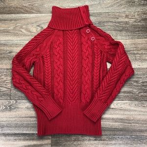 Moda International Red Cable Knit Turtleneck Sweater